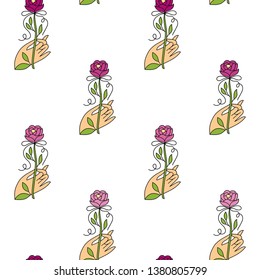 Vector gradient  pattern with hands and flowers with tapes  inspired by hand drawing 