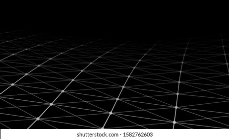 Vector gradient perspective grid. Detailed lines on black background.