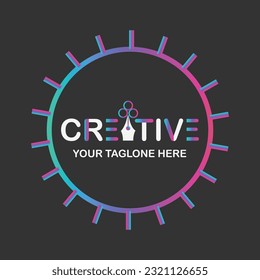 Vector gradient quill pen creative logo with tagline template