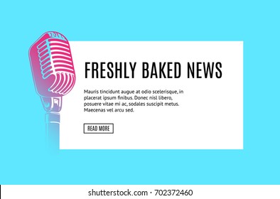 Vector gradient retro microphone illustration with place for text. Banner and poster with musical microphone