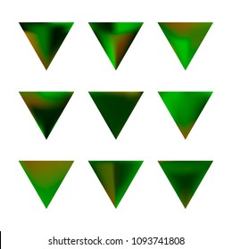 Vector gradient reverse triangle symbols. Abstract geometric patterns set with hipster style icons for logo design. Premium collection of reverse triangles for logotypes and business cards.