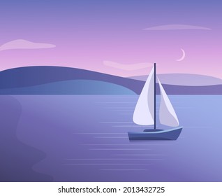 Vector gradient scenery and lake  sea   boat