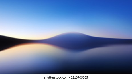 Vector gradient seascape. Landscape lake and mountain in fog. Wavy background. Blurred volumetric silhouettes of hills. Colorful abstract wallpaper