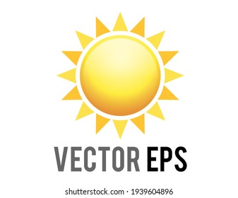 The vector gradient shinny orange sun icon with eight triangularrays, represent sunny, warm, hot weather, light, heat, energy, life, outer space, astronomy, positive and happy feelings