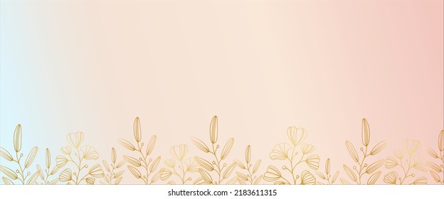 Vector gradient soft background with golden leaves of abstract plants.
