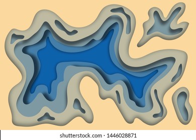 Vector gradient wallpaper with a beautiful layer-by-layer effect in the style of paper cutting. 3D illustration in two colors beige and blue will decorate a poster, banner, flyer, advertisement