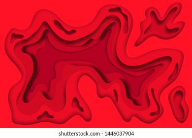 Vector gradient wallpaper with a beautiful layer-by-layer effect in the style of paper cutting. 3D illustration in two colors dark and light red will decorate a poster, banner, flyer, advertisement