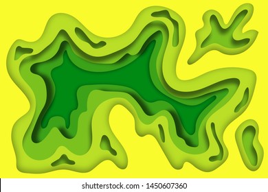 Vector gradient wallpaper with a beautiful layer-by-layer effect in the style of paper cutting. 3D illustration in two colors green and yellow will decorate a poster, banner, flyer, advertisement