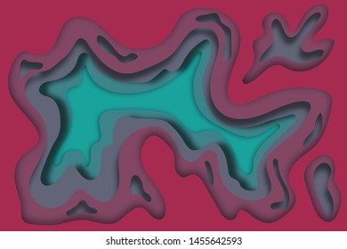 Vector gradient wallpaper with a beautiful layer-by-layer effect in the style of paper cutting. 3D illustration in two colors Burgundy and turquoise will decorate a poster, banner, 