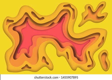 Vector gradient wallpaper with a beautiful layer-by-layer effect in the style of paper cutting. 3D illustration in two colors pink and yellow will decorate a poster, banner, flyer, advertisement