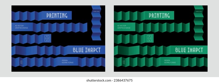 Vector gradient zigzag shape blend 3d stereoscopic blue green background illustration cover, banner, presentation, template, geometric elements, poster, web, mobile, design, branding, business