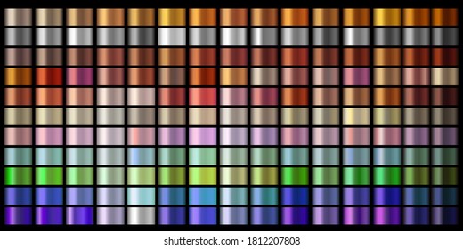 Vector Gradients collection. golden, silver, bronze, copper, violet, purple colors gradient set. Shiny, elegant colors for chrome border, logo, label design, frame, ribbon, award