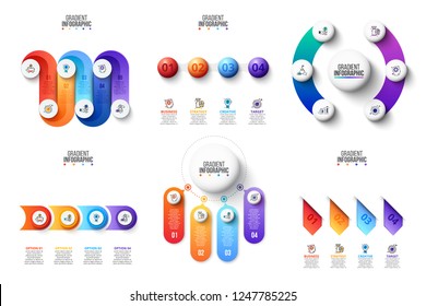 Vector gradients infographic set with 4, 5 and 6 steps, options or processes. Business template for presentation.