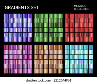 Vector Gradients Mega Set Big collection of chrome metallic gradients glossy colors backgrounds purple, blue, green, chrome, bronze, pink, red. Vector design