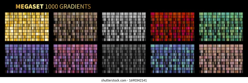 Vector Gradients Megaset Big collection metallic gradients 1000 glossy colors backgrounds Gold  bronze  silver  chrome  metal  black  red  green  blue  purple  pink  yellow  white  rose gold colors