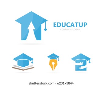 Vector of graduate hat and arrow up logo combination. Study and growth symbol or icon. Unique college and university logotype design template.