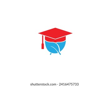 Vector of graduate hat and leaf logo combination. Unique organic college logotype design template.  Study and eco symbol or icon.