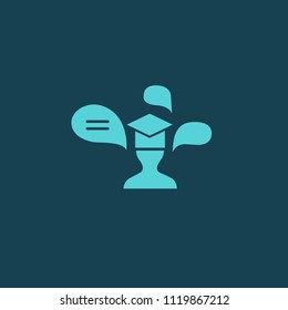 Vector graduate man logo. Concept for design template inspiration, online school, training, courses, Remote education logotype. Manual, Encyclopedia, Education Centre, Training, Info logotype