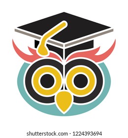 vector graduate owl icon. Flat illustration of education wisdom. knowledge concept isolated on white background. graduation sign symbol