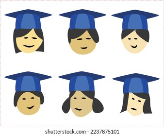 Vector of graduated students wearing graduation caps. A group of students (boys and girls) with graduations hats for education success. Icon of educated students.