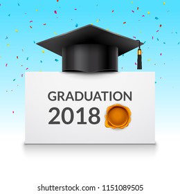 Vector graduation 2017 ceremony with education hat. Graduate concept.