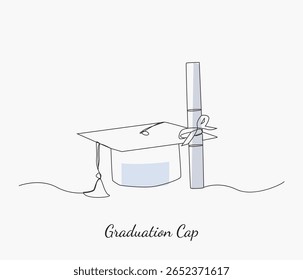 vector graduation cap and diploma line art design