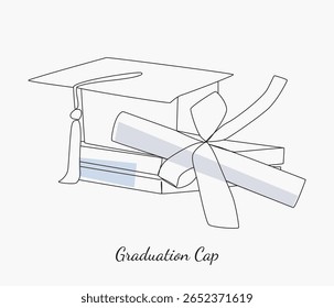 vector graduation cap and diploma line art design
