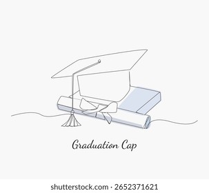 vector graduation cap and diploma line art design