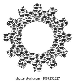 Vector graduation cap icons are grouped into cog illustration. Service design concept constructed with graduation cap elements.