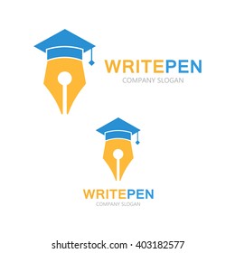 Vector graduation cap and pen logo concept