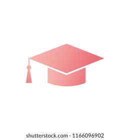 Vector graduation cap, university hat red icon. Symbol of university, college education and academic job. Master degree mortar with tassel. Isolated illustration