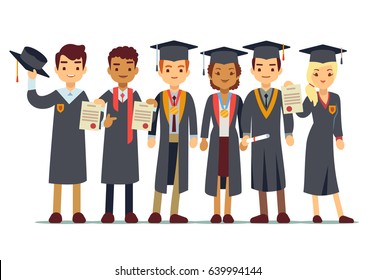 Vector graduation concept with students, college graduate