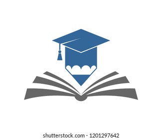 Vector Graduation Hat with Pencil and Book School Sign Symbol Logo Design Inspiration