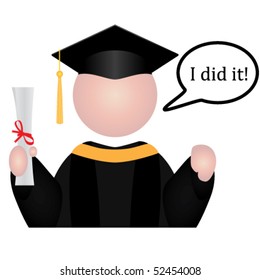 Vector Graduation student icon with speech bubble saying "I did it!"