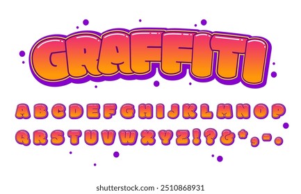 Vector graffiti alphabet set with vibrant, editable letters in funky, glossy styles. Perfect for clip art, placards, titles, and comic designs. Ideal for youth, hip hop, and educational project.