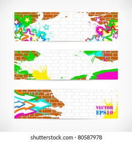 vector graffiti art header set, vivid colors, arrows, stars, paint splashes, shapes