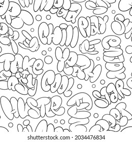 Vector graffiti bubble tags, seamless pattern. T-shirt design, textile, banner.