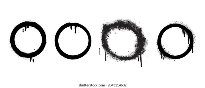 Vector Graffiti Circle Spray Design Elements in Black isolated on White Background. Sprayed Design Elements. Spray Paint Ring. Street style. Round Logo. Grunge Illustration.