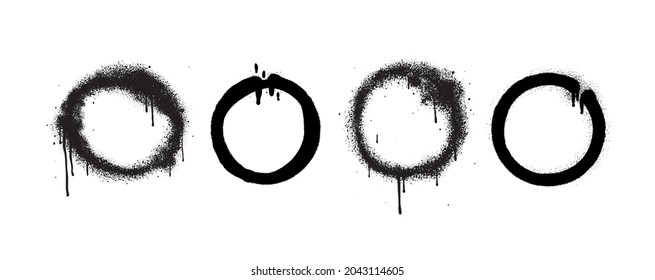 Vector Graffiti Circle Spray Design Elements in Black isolated on White Background. Sprayed Design Elements. Spray Paint Ring. Street style. Round Logo. Grunge Illustration.