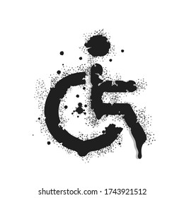 Vector graffiti Disabled Handicap Icon sprayed with leak in black over white. Vector design street art.