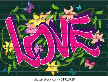 vector graffiti with flowers and butterfly