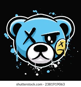 vector graffiti hand drawn cool teddy bear designs for streetwear illustration