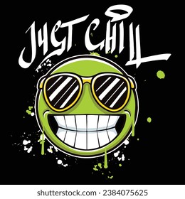 vector graffiti hand drawn cool emoticon with slogan just chill designs for streetwear illustration