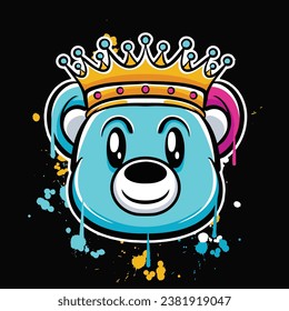 vector graffiti hand drawn king teddy bear designs for streetwear illustration