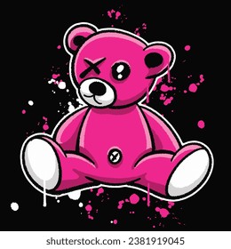 vector graffiti hand drawn sad teddy bear designs for streetwear illustration