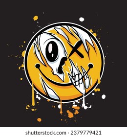 vector graffiti hand drawn skull in emoticon designs for streetwear illustration