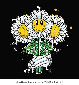 vector graffiti hand drawn smile sun flower designs for streetwear illustration