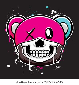 vector graffiti hand drawn teddy bear with mask designs for streetwear illustration