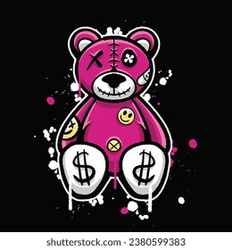 vector graffiti hand drawn teddy bear designs for streetwear illustration