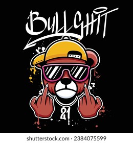 gesto de graffiti vectorial, oso de peluche dibujado a mano con diseños de tonterías de slogan, ilustración de trajes callejeros
